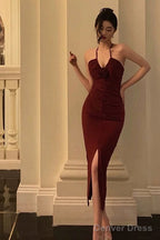 Stunning Sheath Halter Date Night Dress Prom Dresses Red Birthday Prom Outfit