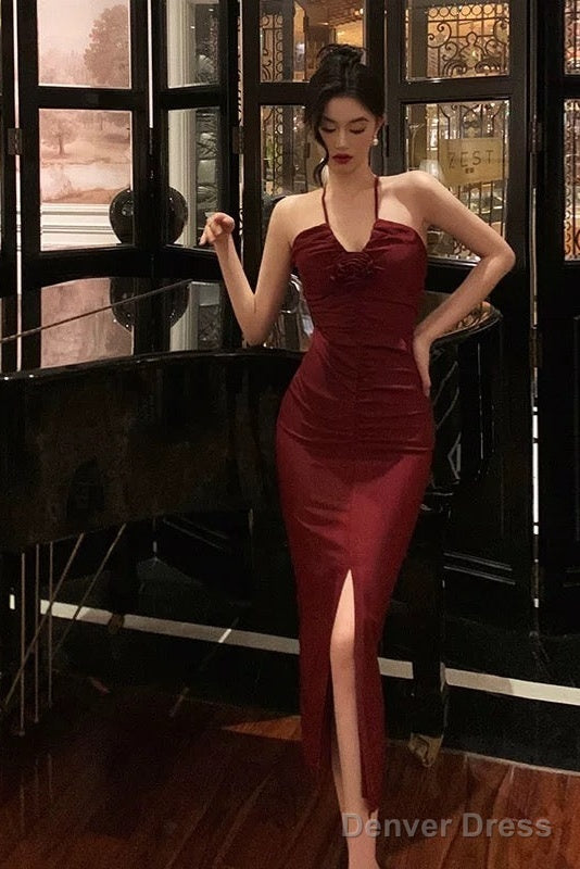 Stunning Sheath Halter Date Night Dress Prom Dresses Red Birthday Prom Outfit