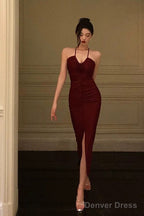 Stunning Sheath Halter Date Night Dress Prom Dresses Red Birthday Prom Outfit