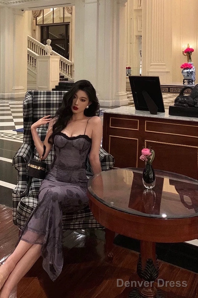 Stunning Sheath Spaghetti Straps Long Date Night Dress Prom Dresses Birthday Outfit Secondary image