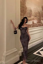 Stunning Sheath Spaghetti Straps Long Date Night Dress Prom Dresses Birthday Outfit