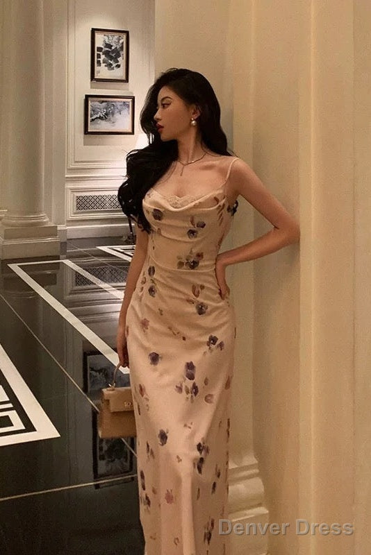 Stunning Sheath Spaghetti Straps Sleeveless Floral Date Night Dress Prom Dresses Birthday Prom Outfit