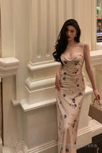 Stunning Sheath Spaghetti Straps Sleeveless Floral Date Night Dress Prom Dresses Birthday Prom Outfit