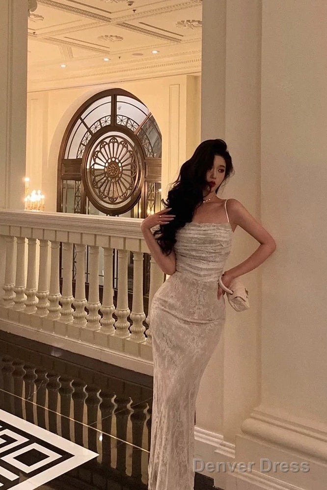 Stunning Sheath Spaghetti Straps Sleeveless Lace Date Night Dress Prom Dresses Birthday Prom Outfit