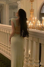 Stunning Sheath Square Neckline Cap Sleeves Mint Green Date Night Dress Prom Dresses Birthday Prom Outfit