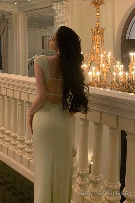 Stunning Sheath Square Neckline Cap Sleeves Mint Green Date Night Dress Prom Dresses Birthday Prom Outfit