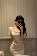 Stunning Sheath Square Neckline Short Sleeves Date Night Dress Prom Dresses Birthday Party Outfit