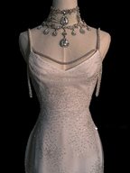 Stunning White Backless Mermaid Shiny Prom Gowns Wedding Dresses