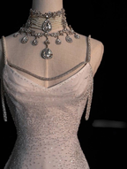 Stunning White Backless Mermaid Shiny Prom Gowns Wedding Dresses