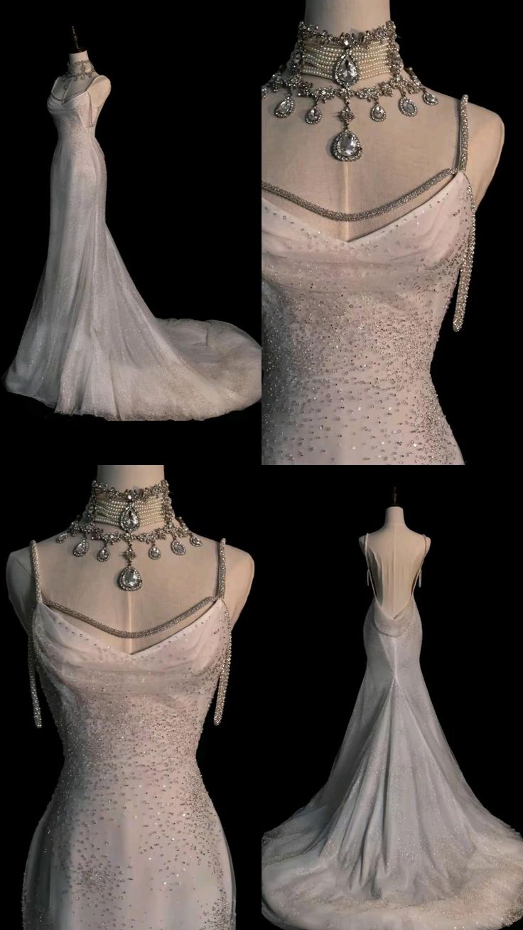 Stunning White Backless Mermaid Shiny Prom Gowns Wedding Dresses Main image