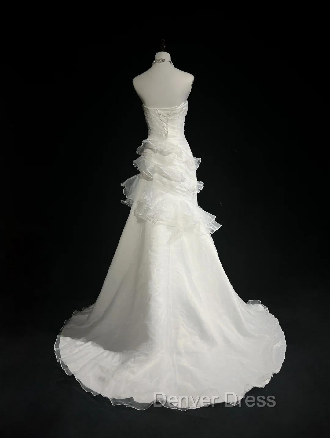 Stunning White Strapless Mermaid Organza Long Prom Dress Simple Wedding Dresses