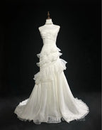 Stunning White Strapless Mermaid Organza Long Prom Dresses Simple Wedding Dresses