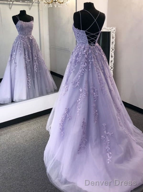 Stylish Backless Purple Lace Long Prom Dresses, Purple Lace Formal Dresses, Purple Evening Dresses, Ball Main image