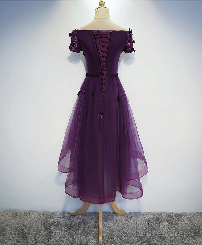 Stylish Dark Purple High Low Prom Dress , Cute Prom Dress, Purple Homecoming Dresses