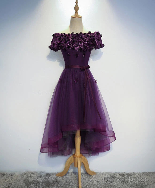 Stylish Dark Purple High Low Prom Dress , Cute Prom Dress, Purple Homecoming Dresses