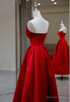 Stylish Red Satin Backless Pleated A Line Prom Gowns Prom Dresses