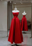 Stylish Red Satin Backless Pleated A Line Prom Gowns Prom Dresses