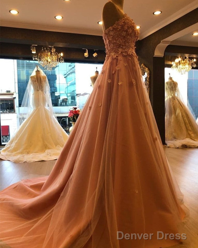 Stylish Flowers Sweetheart Tulle Prom Long Dresses