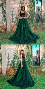 Stylish Green Tulle Long Prom Dress, Green Prom Dresses