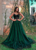 Stylish Green Tulle Long Prom Dress, Green Prom Dresses