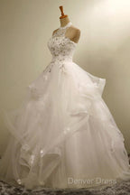 Stylish Halter Floor Length Organza Wedding Dresses With Appliques Beading