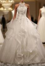 Stylish Halter Floor-Length Organza Wedding Dresses With Appliques Beading