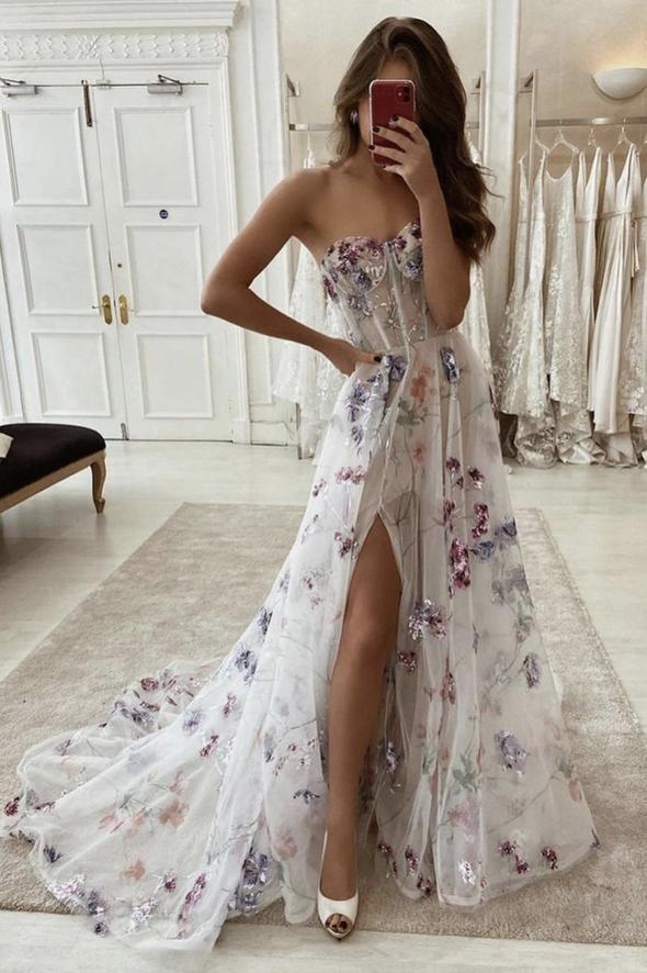 Stylish Lace Long A Line Prom Dress