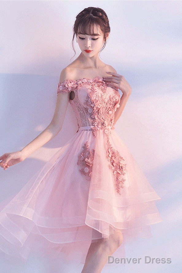 Stylish Pink Off The Shoulder Homecoming Dress, Lovely Pink Party Dress Secondary image