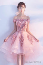 Stylish Pink Off The Shoulder Homecoming Dress, Lovely Pink Party Dress