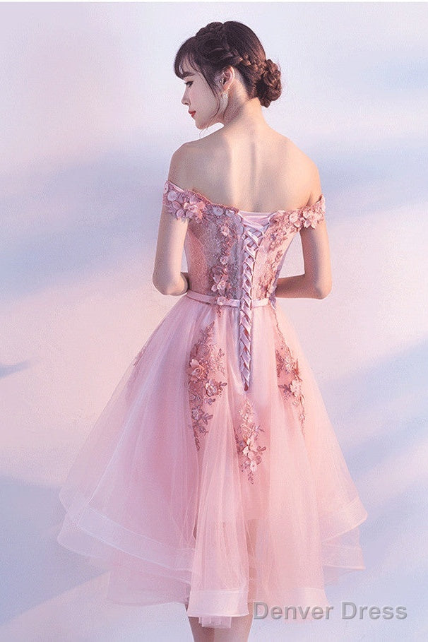 Stylish Pink Off The Shoulder Homecoming Dress, Lovely Pink Prom Dresses