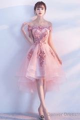 Stylish Pink Off The Shoulder Homecoming Dress, Lovely Pink Party Dress