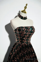 Stylish Sequins Long A Line Prom Dress, Shiny Strapless Prom Dresses