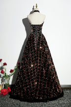 Stylish Sequins Long A Line Prom Dress, Shiny Strapless Prom Dresses