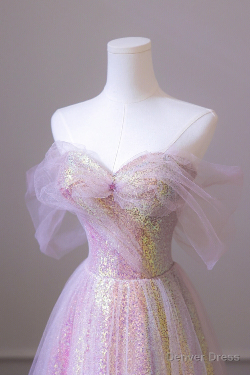 Stylish Tulle Sequins Long Prom Dress, A Line Sweetheart Neckline Prom Dresses