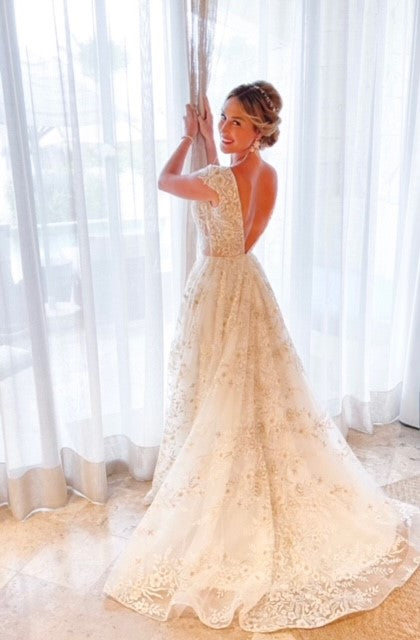 Stylish V Neck Tulle Applique Long Prom Dresses