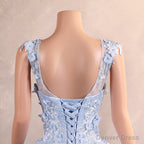 Sweet 16 Corset Tie Back Ball Gown Light Blue Quinceanera Dresses Train Sleeveless Sweetheart Tulle Cowl Back with Pearls Appliques