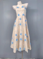 Sweet A-Line 3D Floral Embroidery Tulle Long Prom Dresses Evening Dresses