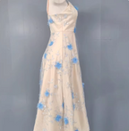 Sweet A-Line 3D Floral Embroidery Tulle Long Prom Dresses Evening Dresses