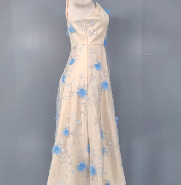 Sweet A-Line 3D Floral Embroidery Tulle Long Prom Dresses Evening Dresses