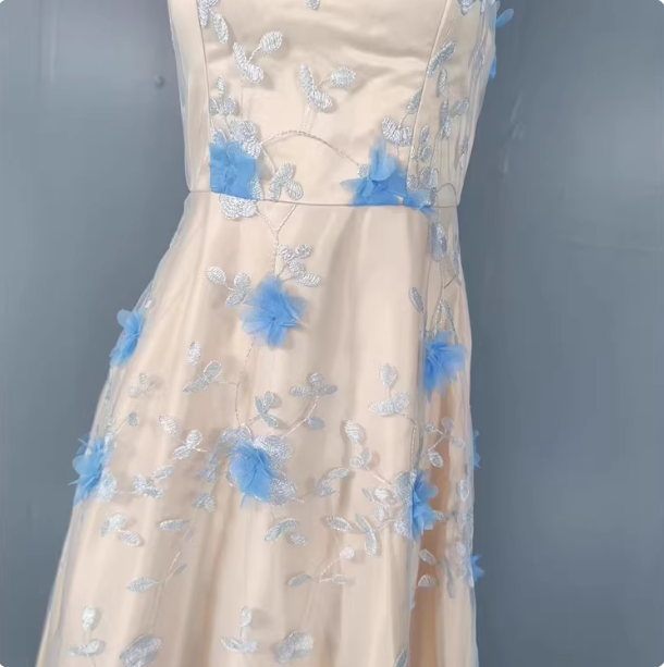 Sweet A-Line 3D Floral Embroidery Tulle Long Prom Dresses Evening Dresses