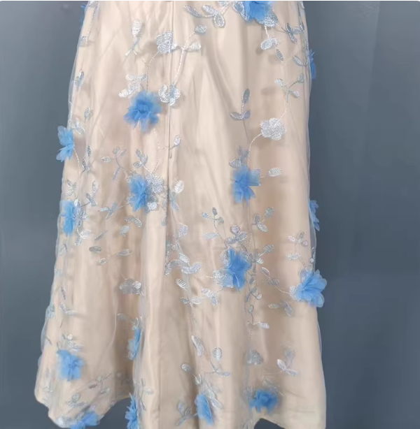 Sweet A-Line 3D Floral Embroidery Tulle Long Prom Dresses Evening Dresses