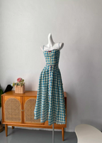 Sweet A-Line Blue Plaid Spaghetti Strap Long Prom Dresses Evening Dresses