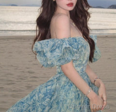 Sweet A-Line Off-Shoulder Organza Print Long Prom Dress Birthday Adult Ceremony Dress