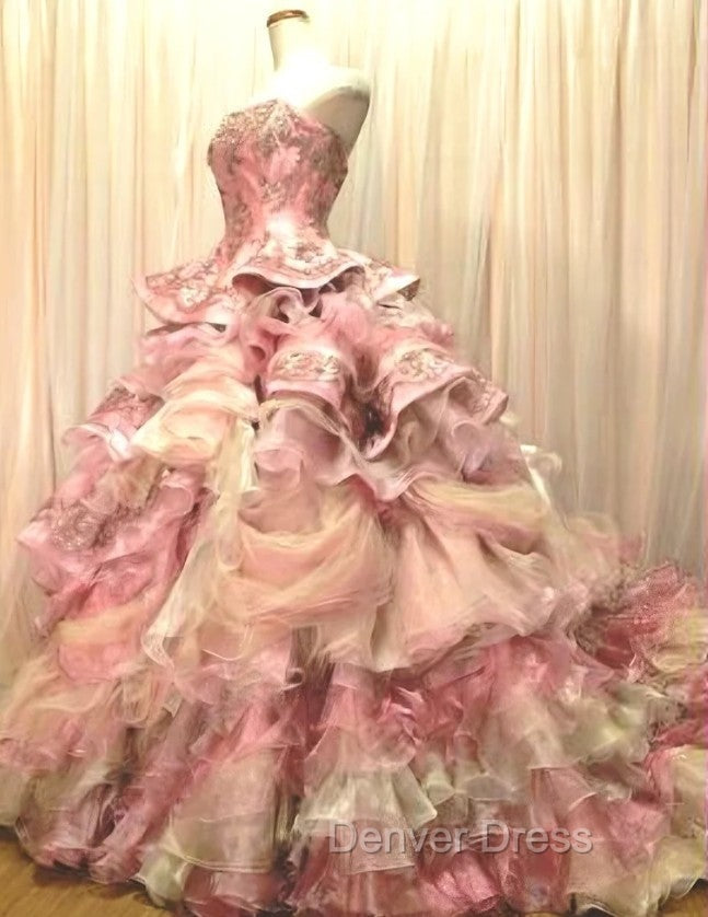 Sweet A-Line Strapless Satin Tulle Sequined Wedding Dresses Beaded Diamond Long Ball Gown Secondary image