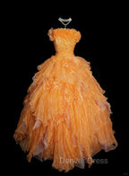 Sweet A Line Strapless Tulle Long Ball Gowns Prom Dresses