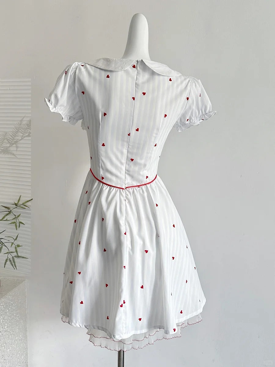 Sweet And Cute White Doll Collar Printed A-Line Short 16Th Birthday Homecoming Dresses