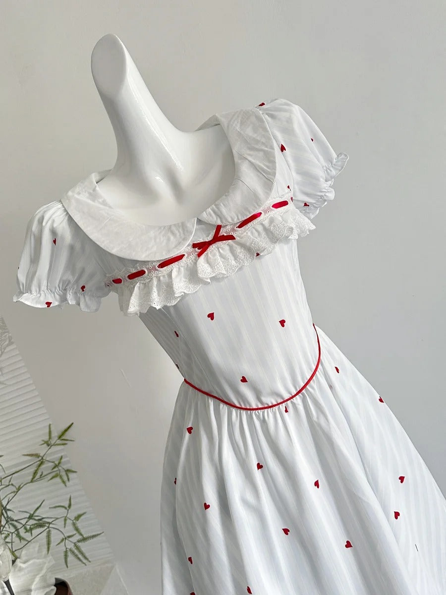 Sweet And Cute White Doll Collar Printed A-Line Short 16Th Birthday Homecoming Dresses