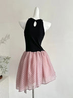 Sweet Black And Pink Polka Dot Halter Neck Chiffon Short Birthday Party Homecoming Dresses