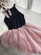 Sweet Black And Pink Polka Dot Halter Neck Chiffon Short Birthday Party Homecoming Dresses