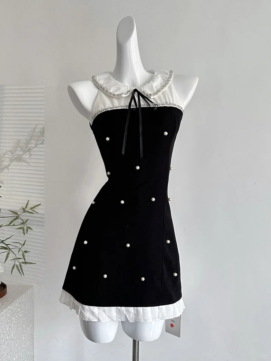 Sweet Black Baby Doll Collar Pearl Satin A-Line 17Th Birthday Homecoming Dresses